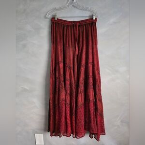 Grunge Fairy Red Acid Wash Long Drawstring Waist Cotton Blend Free Size